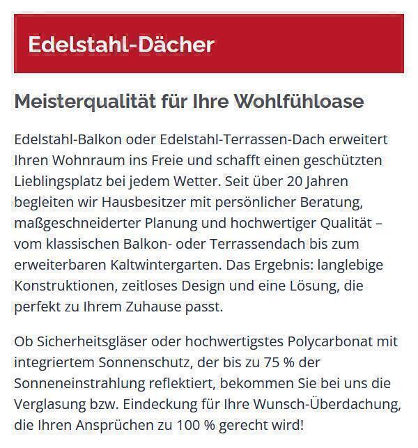 hochwertige Balkon-&Uuml;berdachung aus Edelstahl bei  Renningen